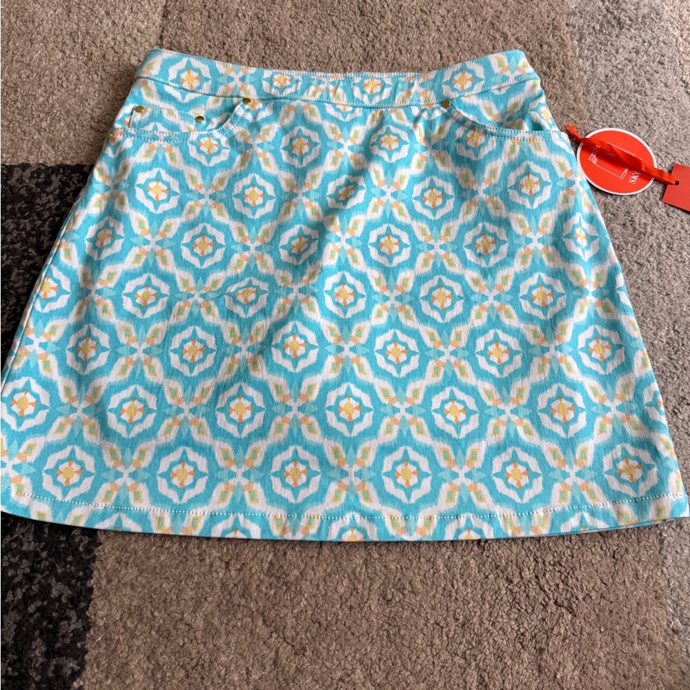 Hearts of Palm Blue and Yellow   - Lighten the Mood- Womens Petite Skort 8P